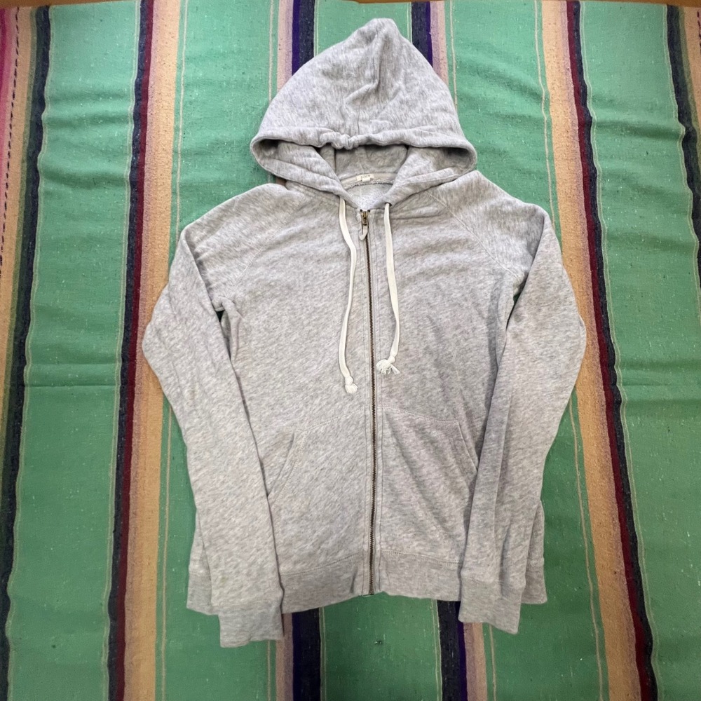 J.Crew Full Zip Hoodie Womens XS Gray Cotton Raglan Sleeve 50713 Sweatshirt